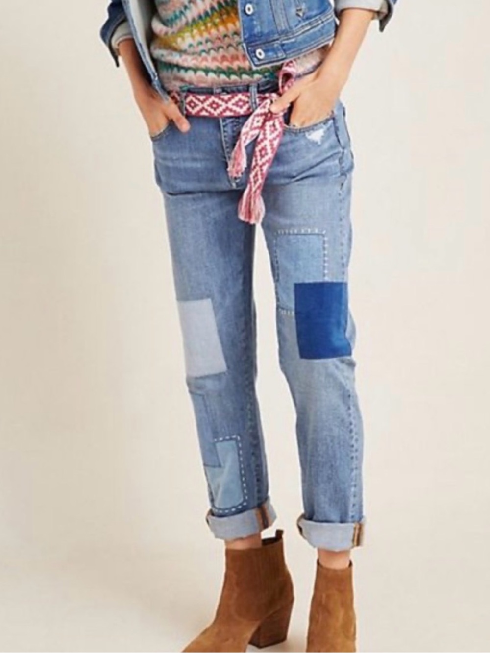 Anthropologie Light Blue Patchwork Boyfriend Jeans
